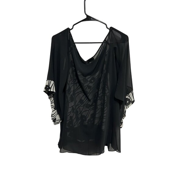 FD Rêve De Ronde Black Sheer Floral Print Top Set 3/4 Sleeves Matching Sleeveles - Picture 2 of 16